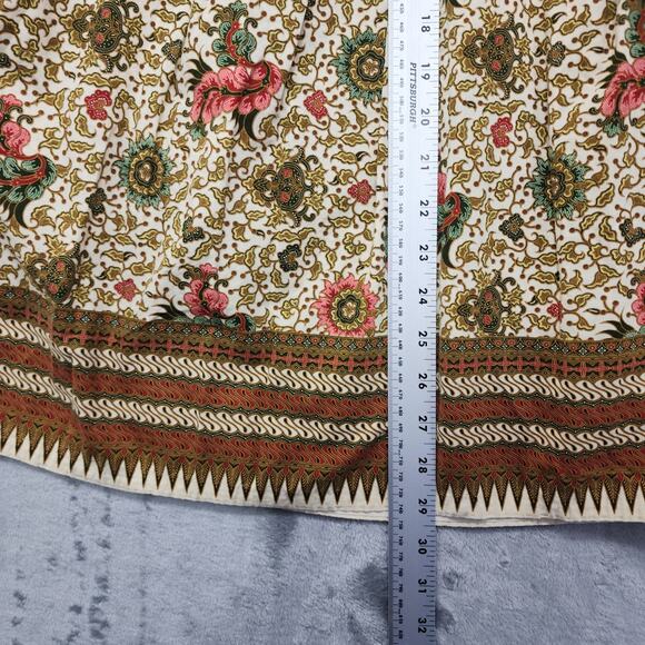 Vintage Skirt Women XS Brown Pink Floral Cotton Pleated Side Shell Button A-Line - Picture 6 of 7